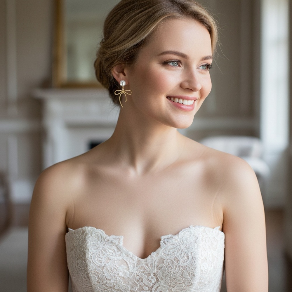 Elegant Gold Bow Earrings